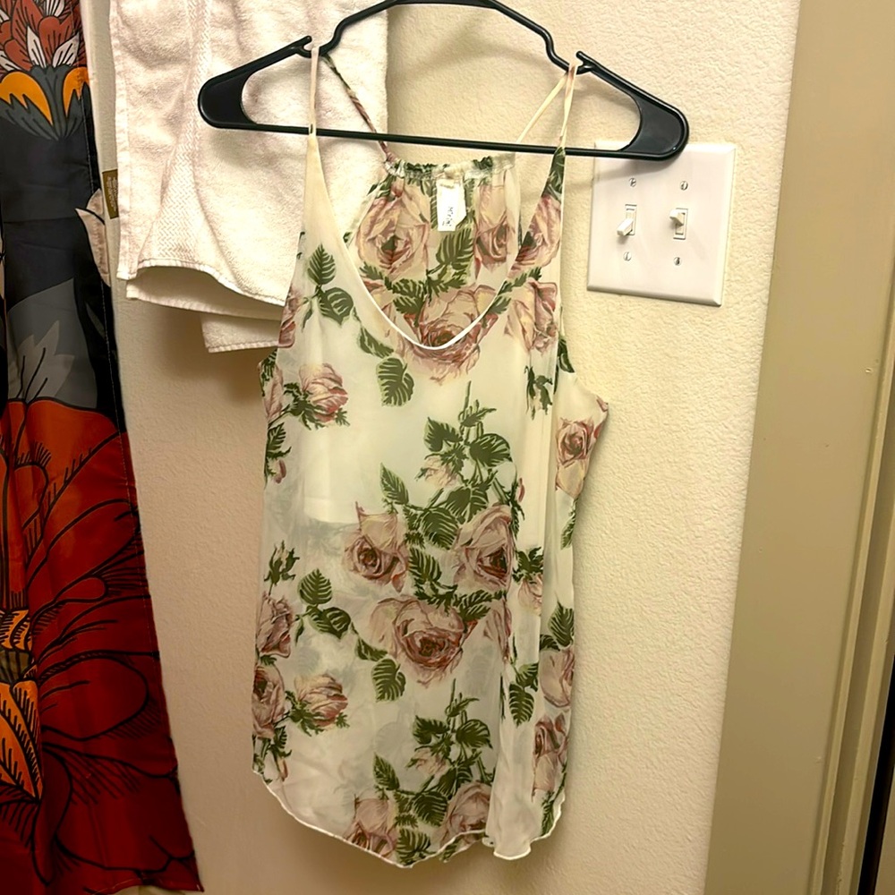 Spaghetti Strap, See-through Floral Blouse